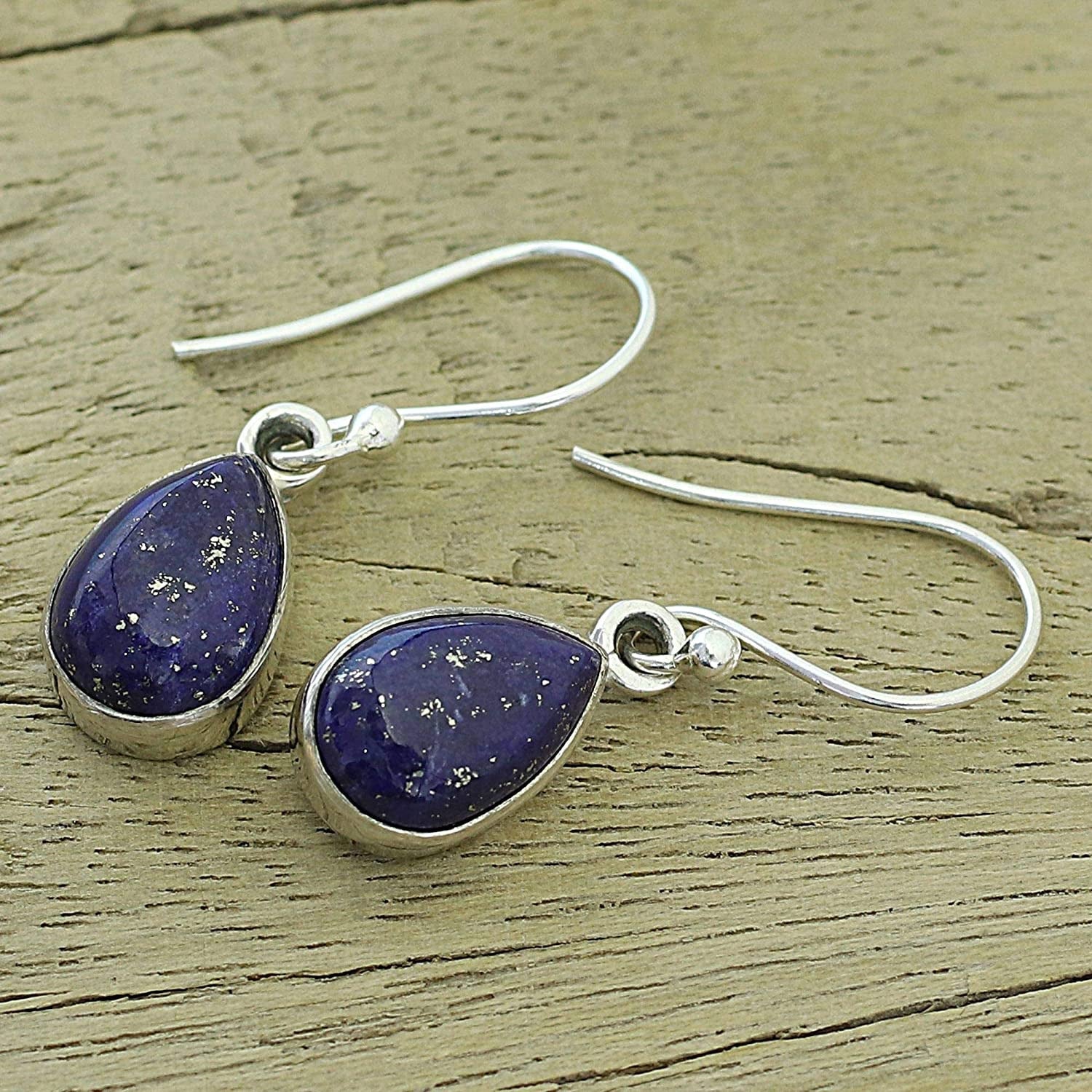 Lapis Lazuli .925 Sterling Silver Teardrop Dangle Hook Earrings 'Be True'