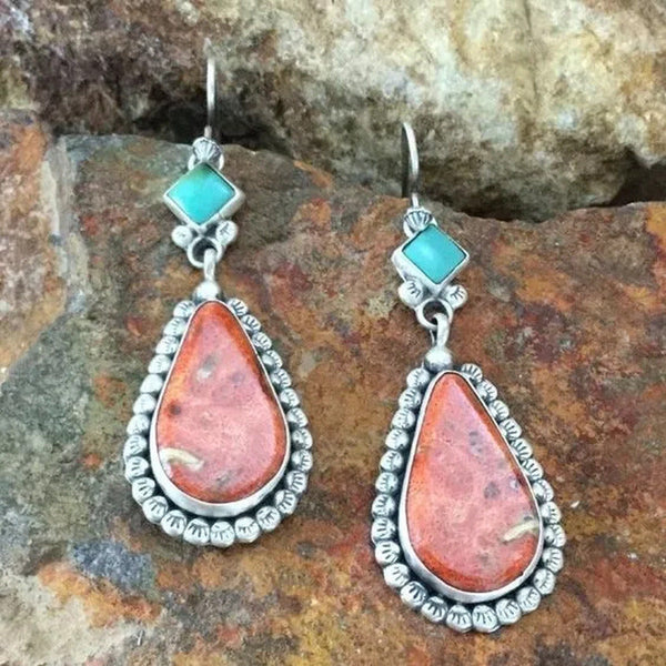 Vintage 925 Sterling Silver Natural Gemstone Pink Turquoise Earrings Woman Fashi