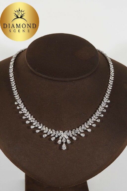 Pear Marquise Round diamond 18.20 carats of FG VS diamond necklace 18 k white