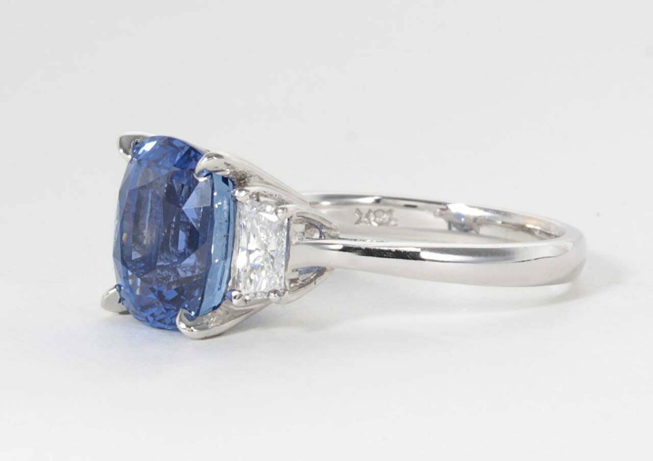 GIA Certified 8.04 Carat Cushion Cut Blue Sapphire Diamond Gold Ring