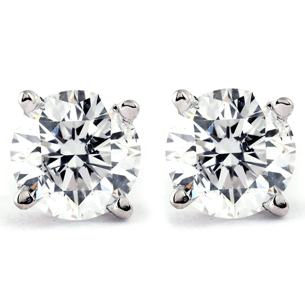 1/4 Carat Genuine Diamond Stud Earrings in 14K White Gold (I2-I3 Clarity, IJ Col