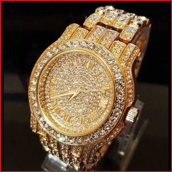 18K Men Hip Hop Iced Out Gold Simulated Diamond Rapper Watch
