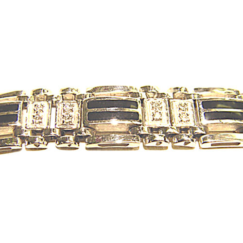 .97 CT DIAMOND ROUND BR SHAPE MENS BRACELET PRONG SET ONYX WHITE GOLD LINK 14 K