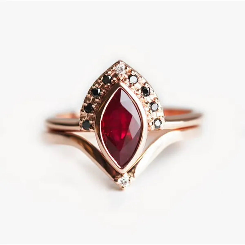 Unique Natural Rhombus 2 in 1 Ruby Engagement Ring Marquise Bridal Wedding Ring