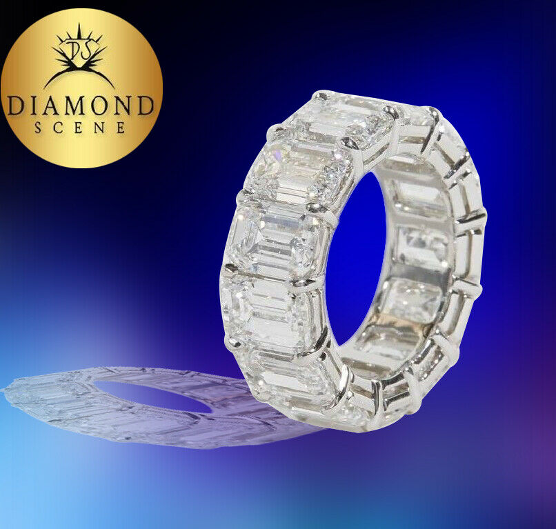Incredible Carat Size Emerald Cut Diamond Platinum Eternity Band Ring