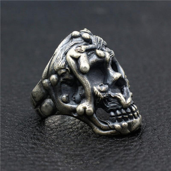 Beauty and Skull Ring 925 Sterling Silver Handmade Rock Hip Hop Punk Index Finge
