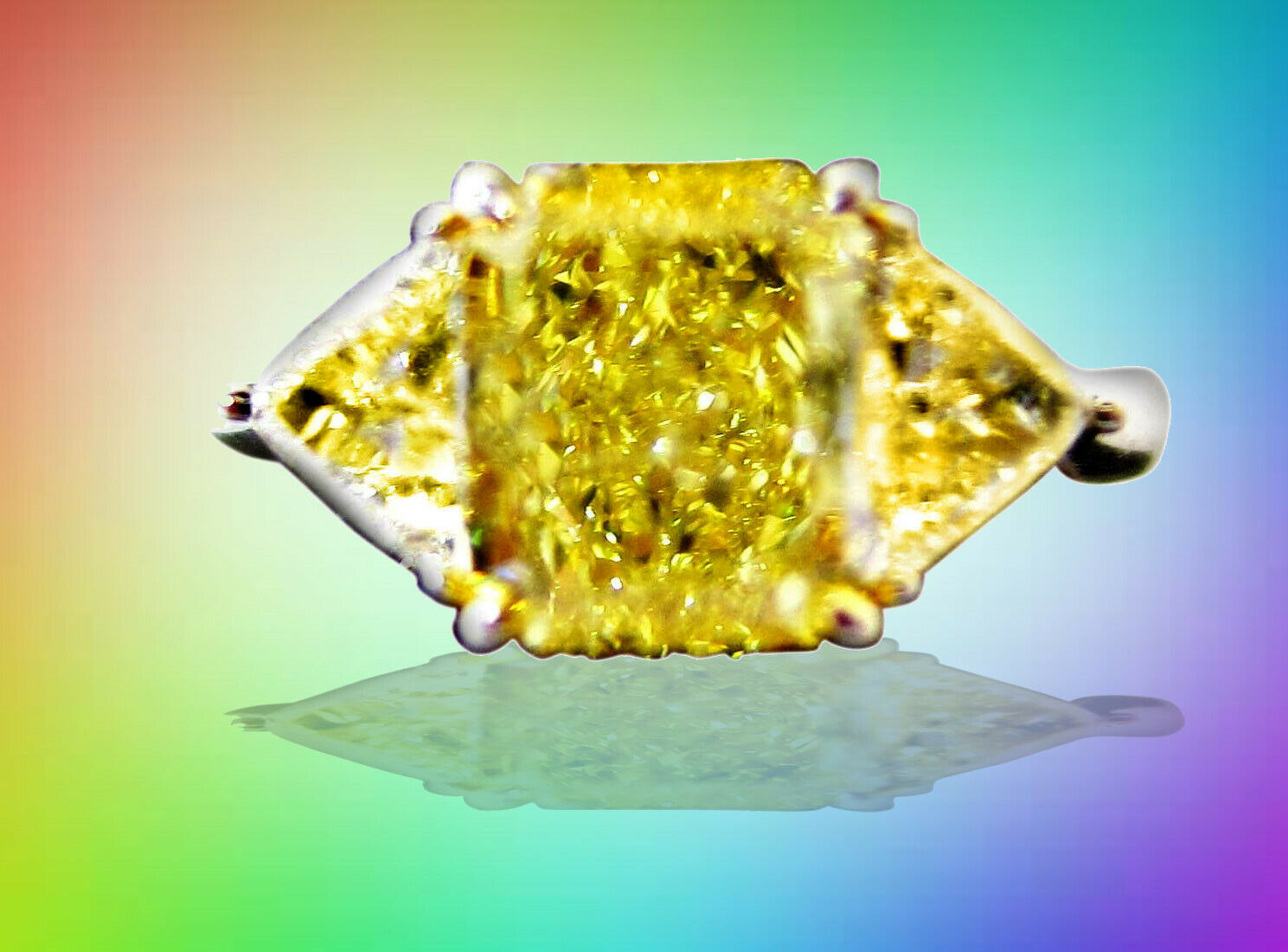 GIA CERTIFIED FANCY INTENSE YELLOW SI1 DIAMOND RADIANT SHAPE TRILLION ENGAGEMENT