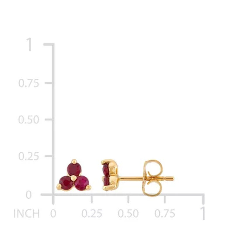 Genuine Ruby Cluster Earrings in 14K Yellow Gold