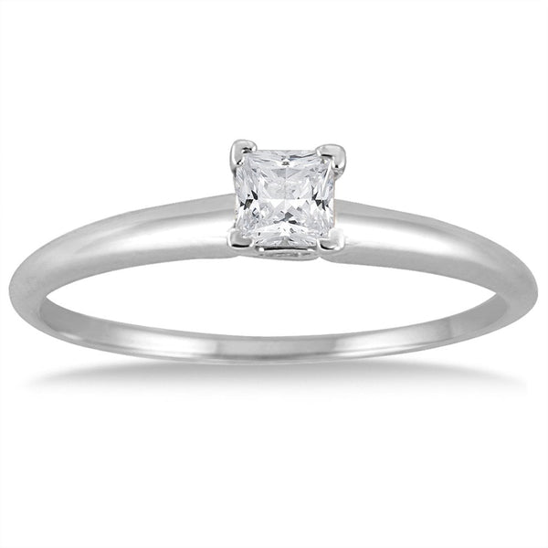 Women'S 1/7 Carat Princess Diamond Solitaire Ring in 14K White Gold (J-K-L Color