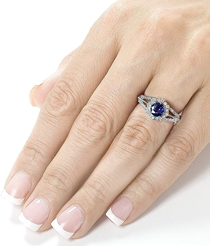 Vintage Style Sapphire & Diamond Engagement Ring 1 Carat (Ctw) in 14K White Gold