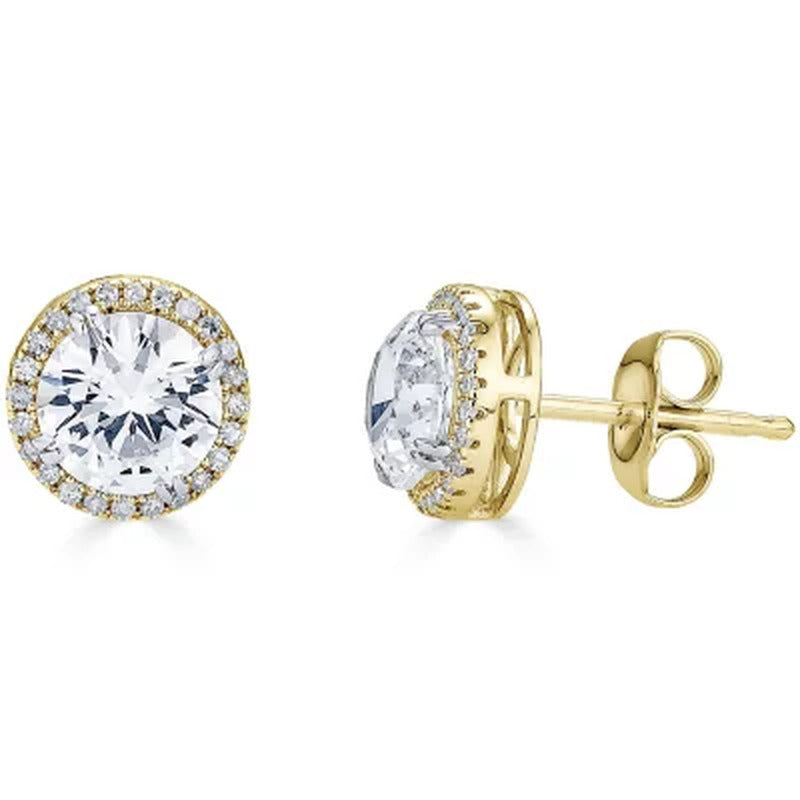 14K Gold Lab Created White Sapphires and 0.14 CT. T.W. Diamond Halo Stud Earring