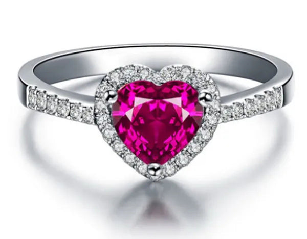 Jewelry 925 Silver Gem Ruby Wedding Bride Birthstone Engagement Ring Gift