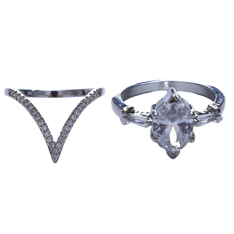 Unique Art Deco Marquise Cut Diamond Simulant Bridal Wedding Engagement Ring Set