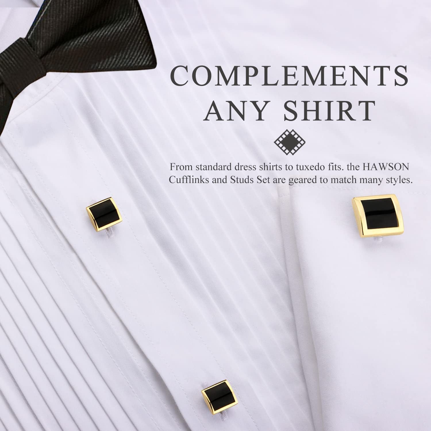 Cufflinks and Studs for Men with Gift Box, Gold or Silver Tone Cuff Links, Mens