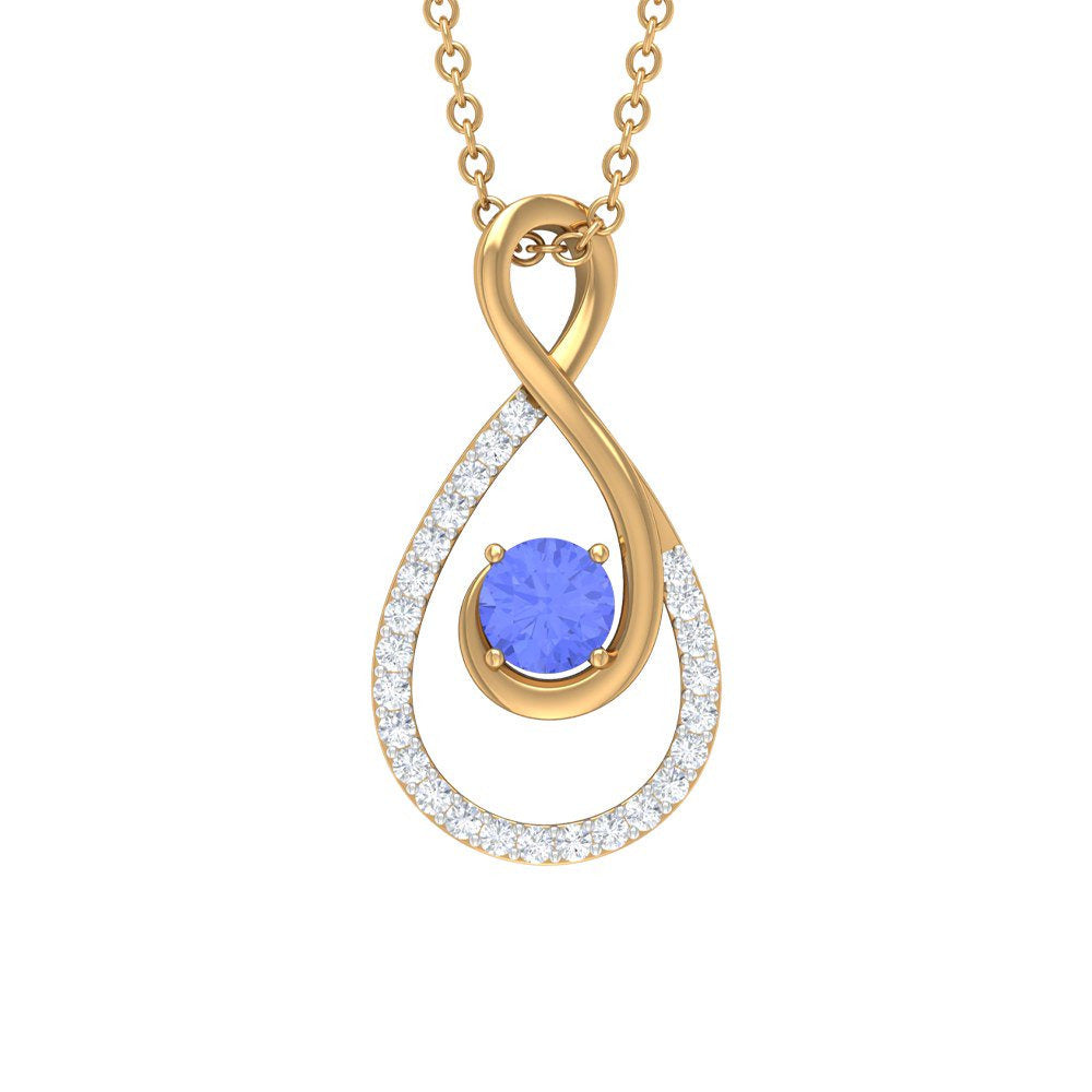 Tanzanite and Diamond Teardrop Pendant Necklace for Women, 14K Yellow Gold, with