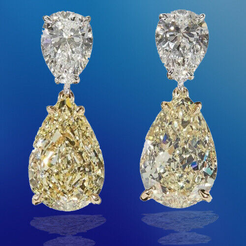 GIA Yellow and White Diamond Earring 6.80 carats of Fancy 2.01 ct F color VS2