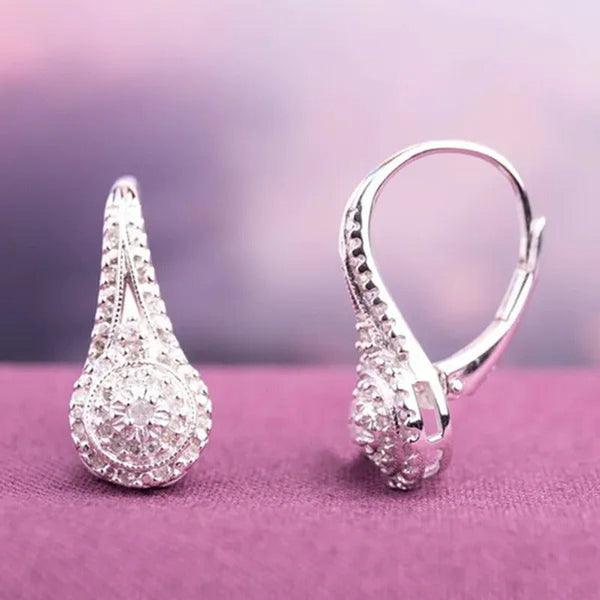 Women Elegant 925 Sterling Silver Paved round Cut Diamond Hoop Huggies Earrings