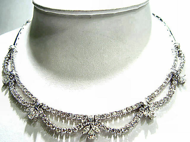 DIAMOND PEAR MARQUISE BAGUETTE ROUND BR NECKLACE 17.65 CTTW 18 K WHITE GOLD