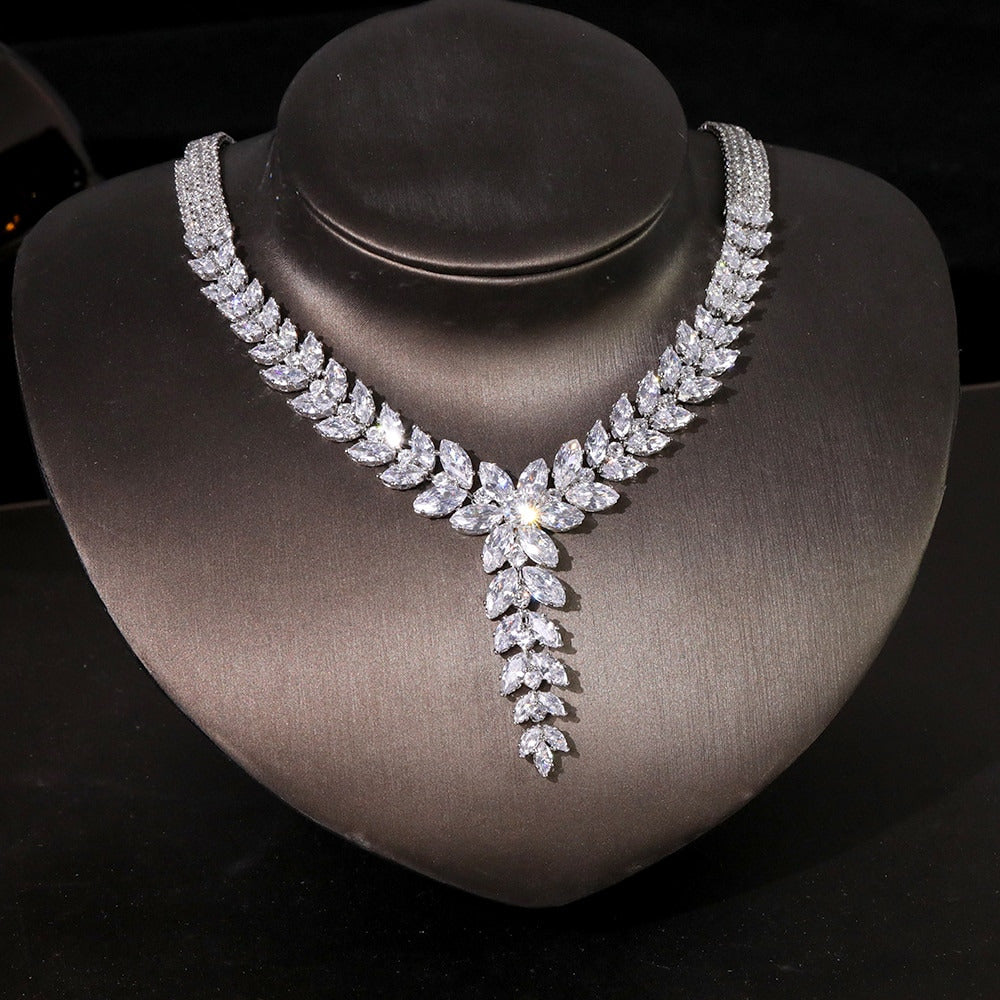 Women'S Engagement Jewelry Set, High Quality CZ Wedding Bridal Tiara Crown Neckl