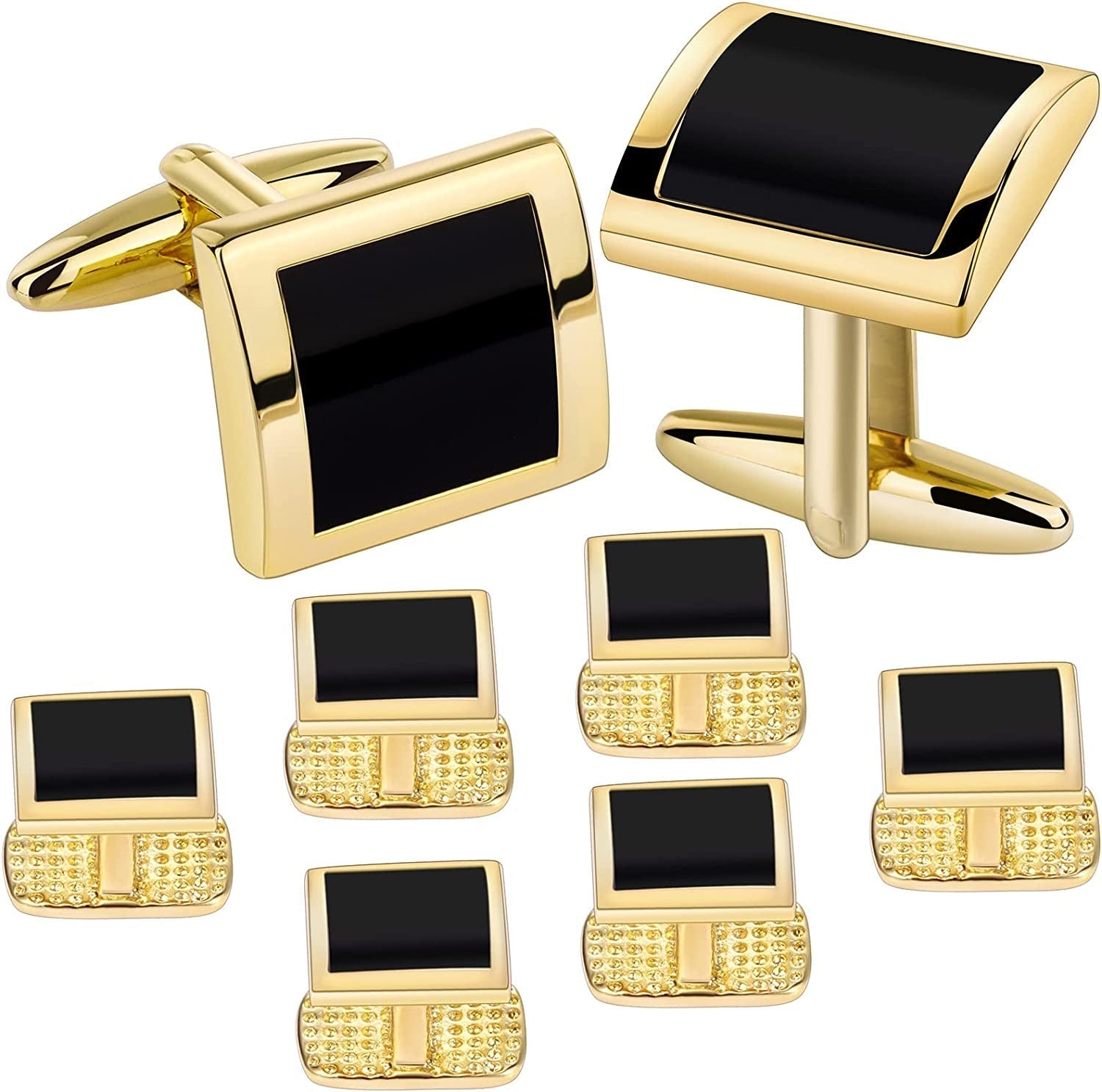Cufflinks and Studs for Men with Gift Box, Gold or Silver Tone Cuff Links, Mens