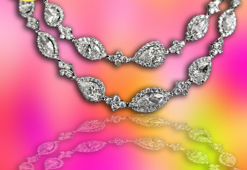 Diamond necklace emerald trillion pear marquise 31 pieces one carat each diamond