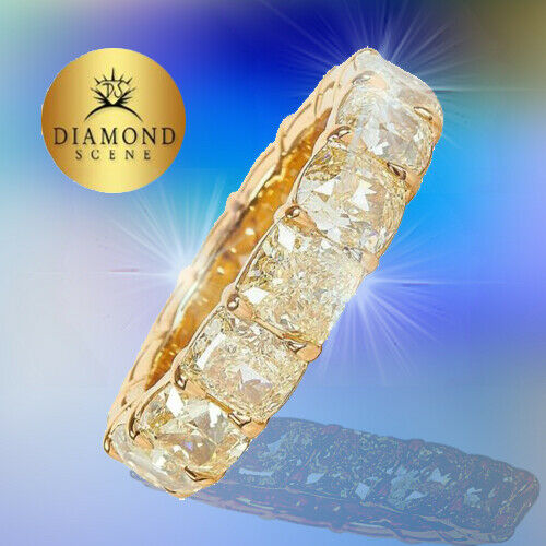 10 Carat Fancy Yellow Cushion Cut Diamond Gold Eternity Band Ring
