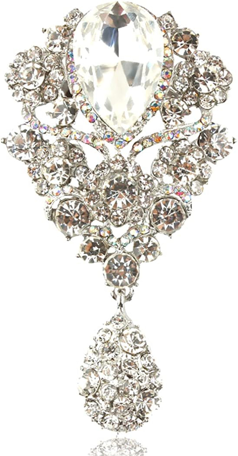 Women'S Austrian Crystal Silver-Tone Bouquet Flower Teardrop Large Gorgeous Broo