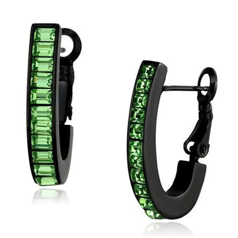 Women IP Black Stainless Steel Earrings with Top Grade Crystal in Peridot