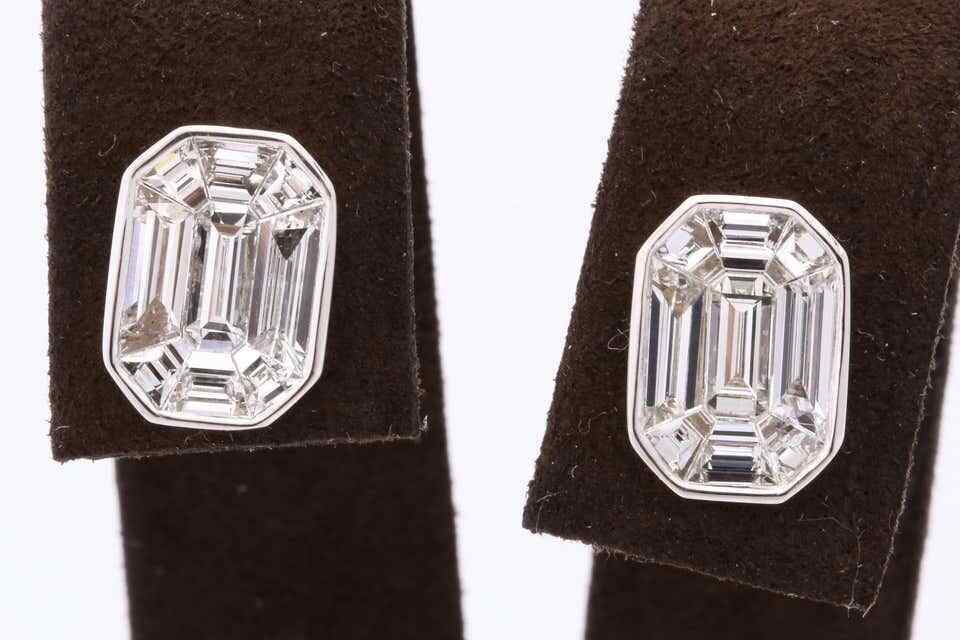 Emerald Cut Diamond Studs Illusion Set