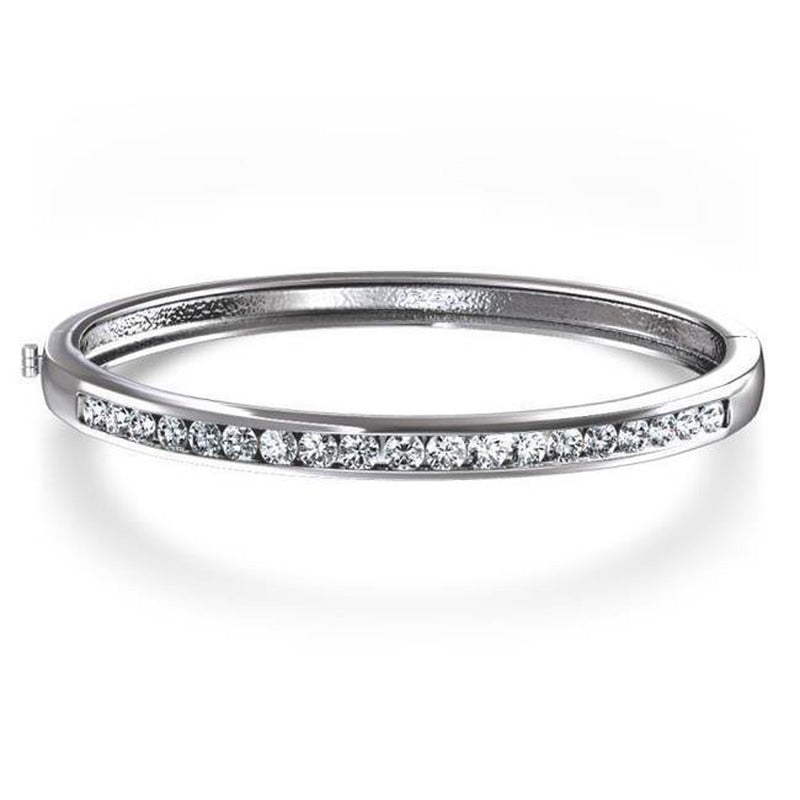 23411 3 CT Sparkling round Brilliant Diamonds Bangle - White Gold