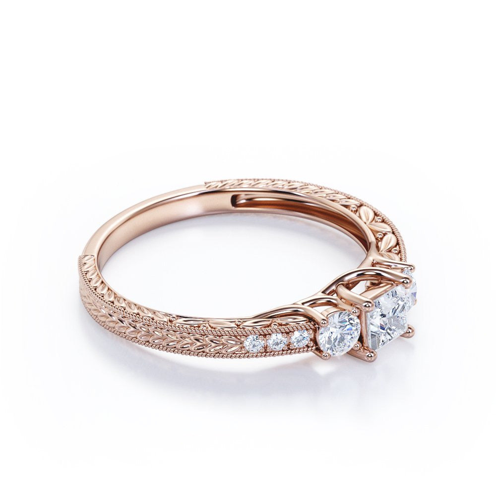 Vintage Half Carat Princess Cut Diamond - Channel Set Band - Edwardian Engagemen
