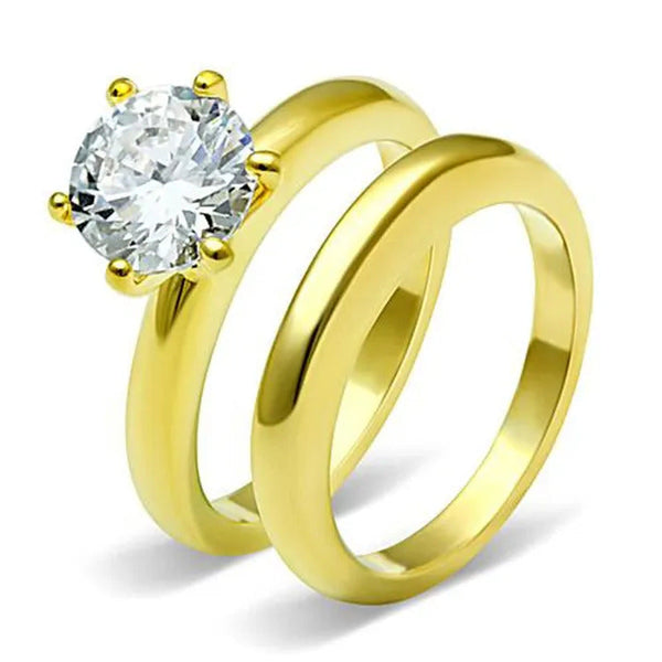 Women'S Stainless Steel 316 2.05 Carat Zirconia Gold Plated Wedding Ring Set Siz
