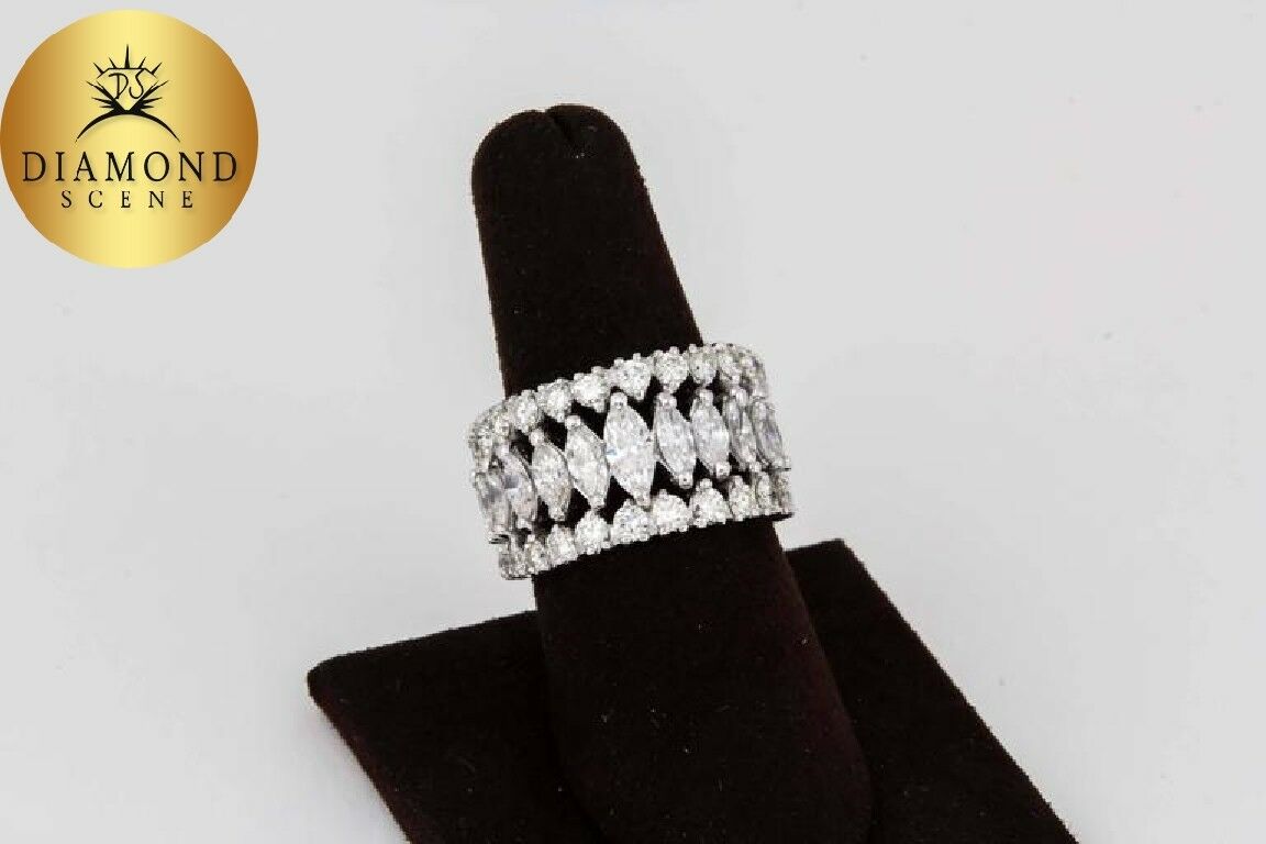 Marquise and Round Diamond Wide Graduated Eternity Band