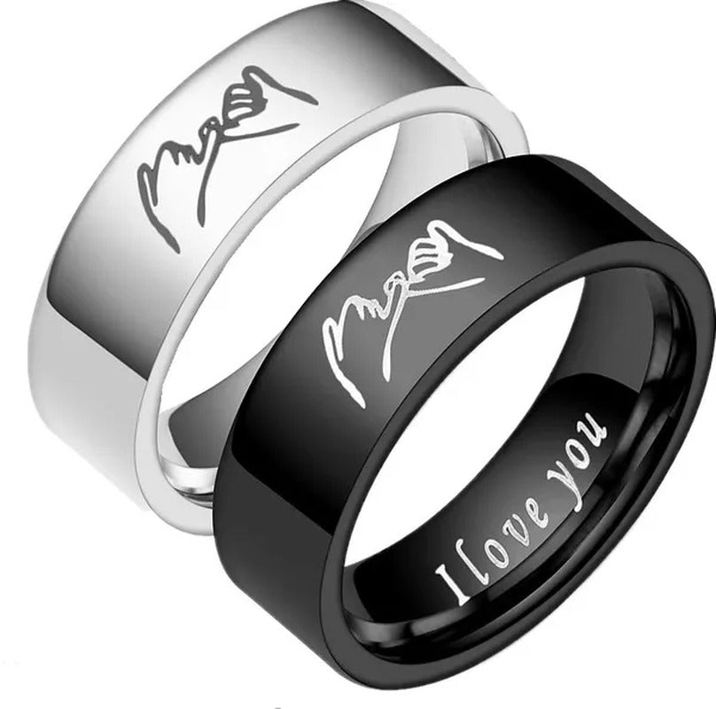 Couple Rings Personalized Engraved Promise Gesture Message I Love You High Polis