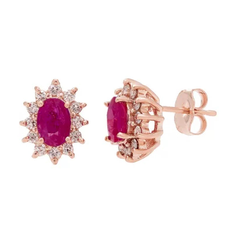 Genuine Ruby and 0.30 CT. T.W. Diamond Earrings in 14K Gold