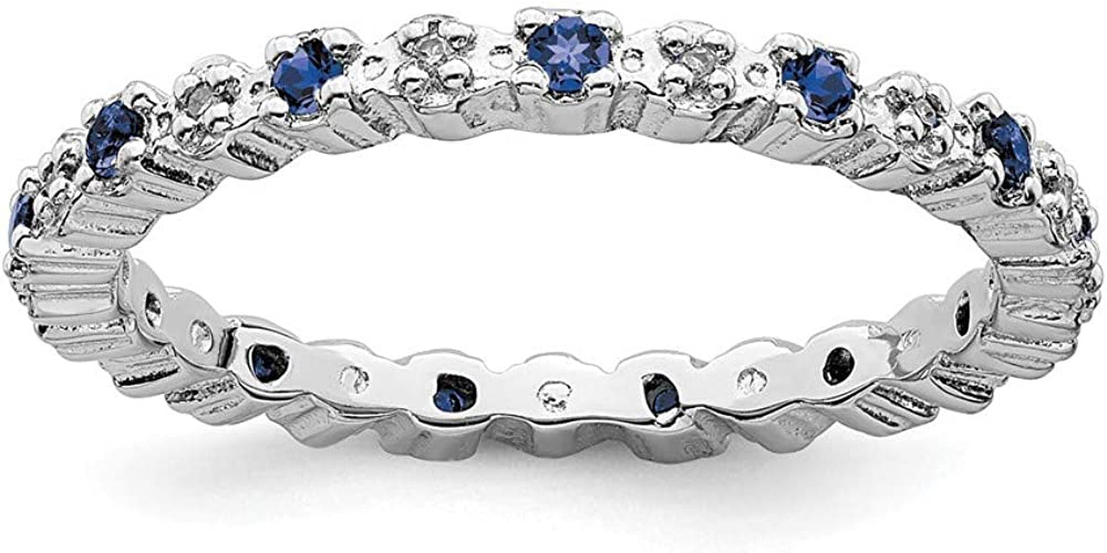 Solid 925 Sterling Silver Stackable Created Sapphire Blue September Gemstone and