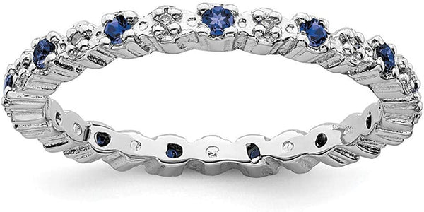 Solid 925 Sterling Silver Stackable Created Sapphire Blue September Gemstone and