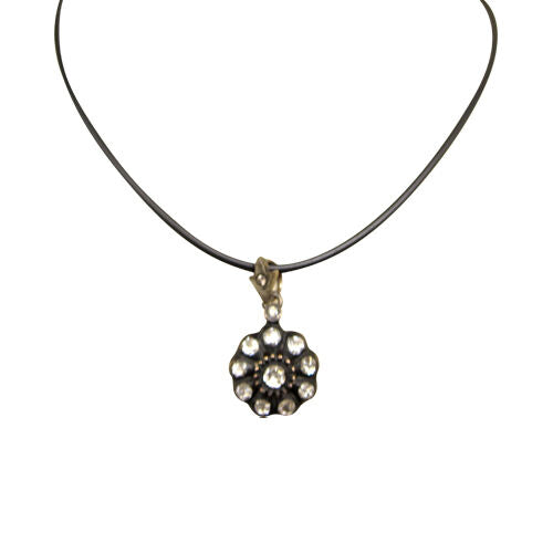BLACK ROPE ROSE SHAPE DIAMOND BLACK PENDANT 14 INCH CHAIN