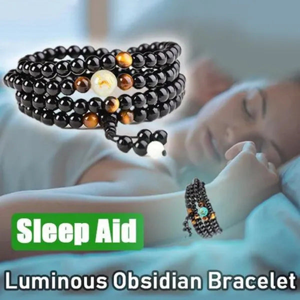 New Luminous Natural Stone Black Obsidian Healing Bracelet Weight Loss Unisex Sl