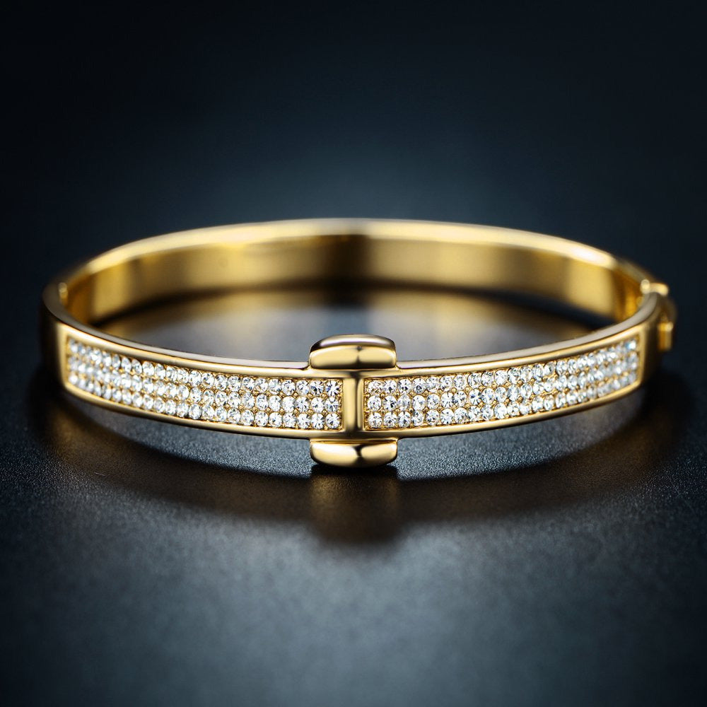 Peermont 18K Gold Plated Belt Bangle Bracelet with Clear Austrian Crystal Crysta