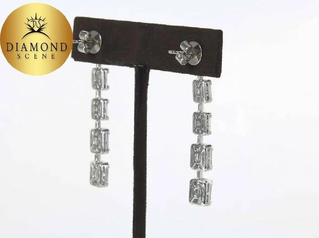 Amazing Emerald Cut Illusion Diamond White Gold Drop Earrings