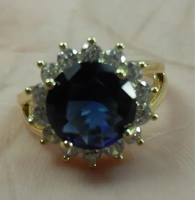 Natural 4.66CT Sapphire Diamond 14K Yellow Gold Ring Size 6-11