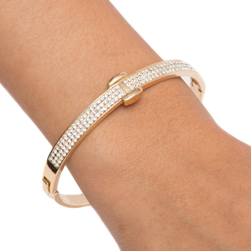 Peermont 18K Gold Plated Belt Bangle Bracelet with Clear Austrian Crystal Crysta