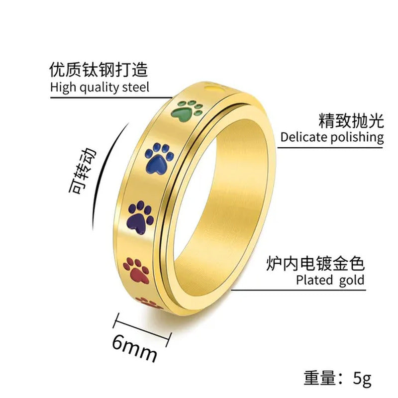 Women Men Multicolor Cartoon Cute Dog Footprints Spinner Ring Gay Lesbian LGBT P