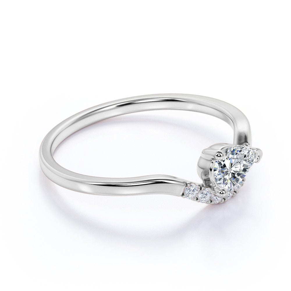 Unique 0.35 Ct Pear Shaped Diamond Pave Engagement Ring in 10K White Gold