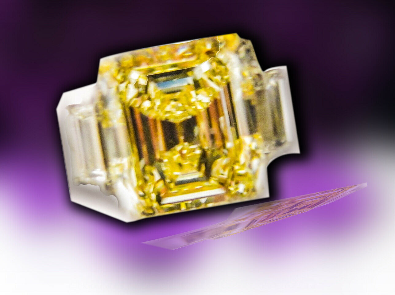 FANCY LIGHT YELLOW DIAMOND DIAMOND TWO TRAPEZOID ENGAGEMENT RING