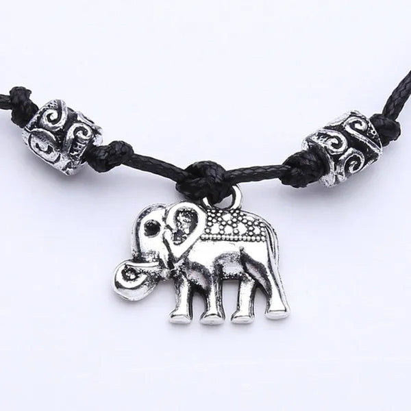 Vintage Elephant Beaded Anklet Handmade Black Rope Chain Ankle Bracelet for Wome