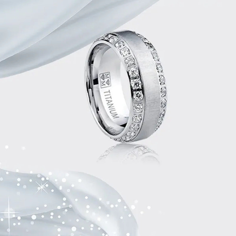 Titanium Steel Zircon Ring for Men Wedding Engagement Ring Stainless Steel Diamo