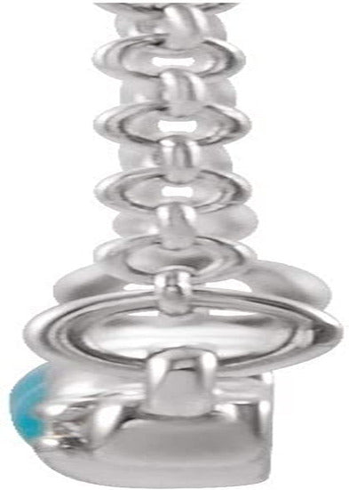 Solid 14K White Gold 3 Three Stone Turquoise and 1/8 Cttw Diamond Bar Charm Pend