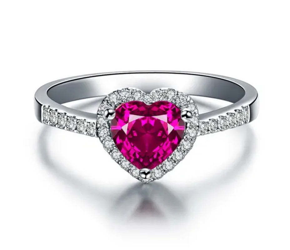 Jewelry 925 Silver Gem Ruby Wedding Bride Birthstone Engagement Ring Gift